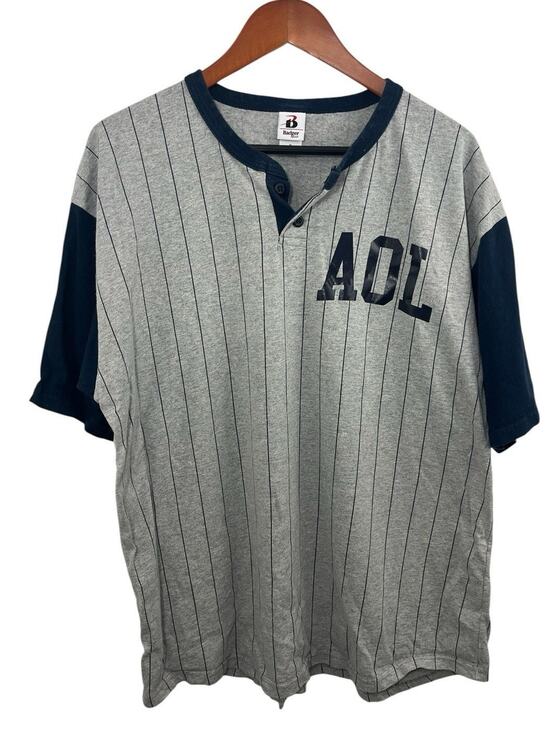 Baseball Jersey Men's Size XL Striped AOL Blue Gray 24 Y2K 2000s